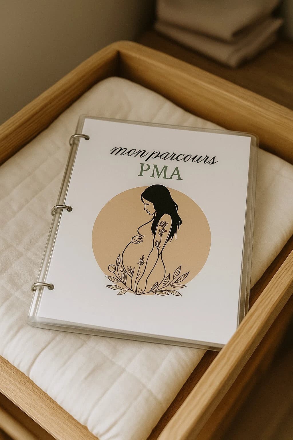 Classeur PMA personnalisé posé dans un berceau